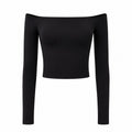 Wave Off-Shoulder Long Sleeve Top - Black