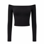 Wave Off-Shoulder Long Sleeve Top - Black