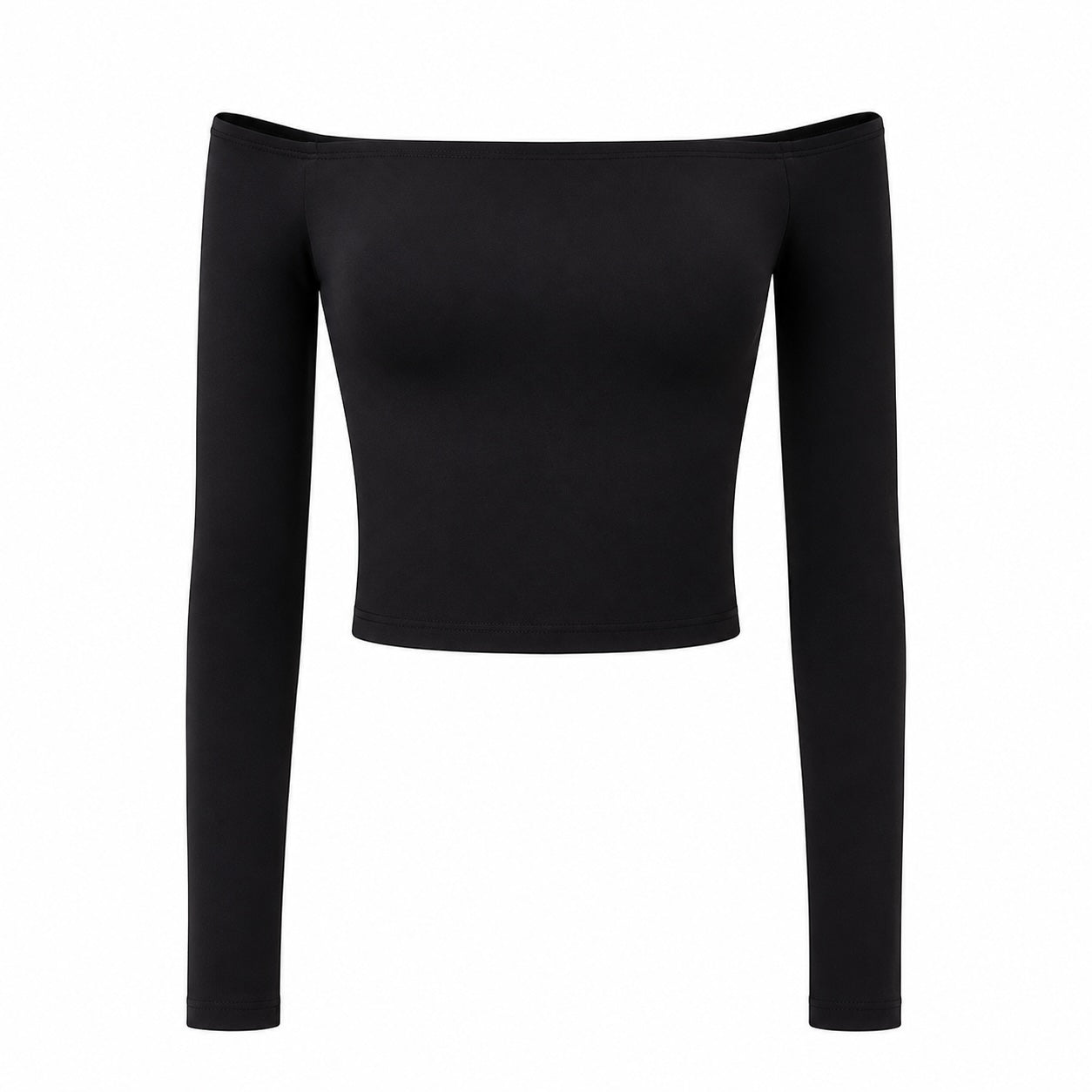 Wave Off-Shoulder Long Sleeve Top - Black