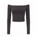 Wave Off-Shoulder Long Sleeve Top - Dark Gray