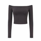 Wave Off-Shoulder Long Sleeve Top - Dark Gray