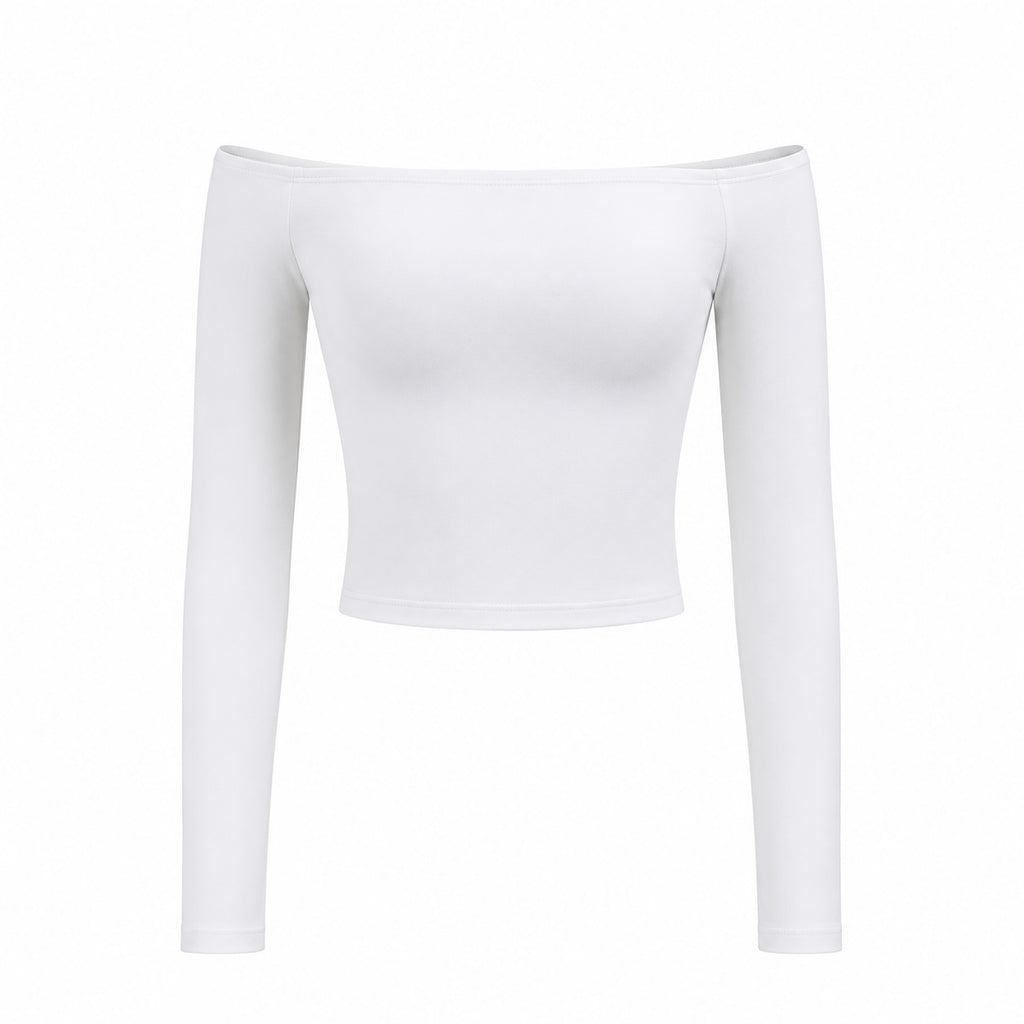 Wave Off-Shoulder Long Sleeve Top - White