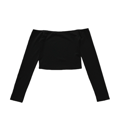 Wave Off-Shoulder Long Sleeve Top - Black
