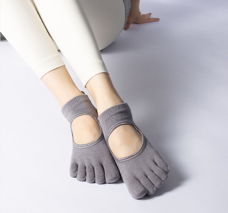 Women's Low-Cut Five-Toe Pilates Grip Socks - Medium Gray
