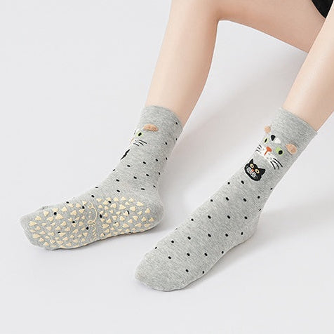 Women's Mochi Cat Grip Socks-Gray