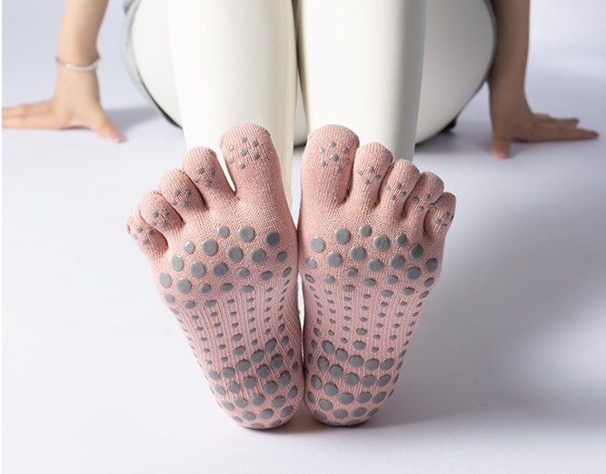 Women's Low-Cut Five-Toe Pilates Grip Socks - Lotus Pink