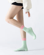 Women's Color Block Pilates Grip Socks - Mint Cream
