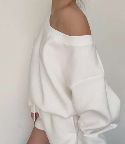 Marshmallow Off-Shoulder Sweatshirt - White