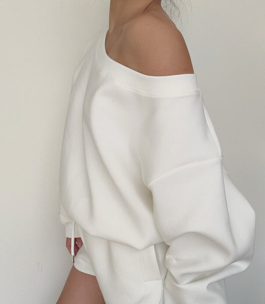 Marshmallow Off-Shoulder Sweatshirt - White